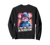 I Put The Tism in Patriottism Cool Cat with Sunglasses Felpa