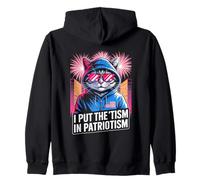 I Put The Tism in Patriottism Cool Cat with Sunglasses Felpa con Cappuccio
