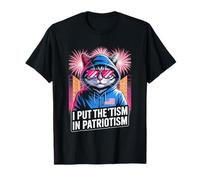 I Put The Tism in Patriottism Cool Cat with Sunglasses Maglietta
