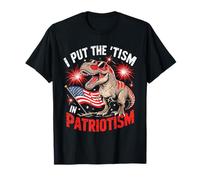 I Put The Tism in Patriottism Dinosaur US Flag Maglietta