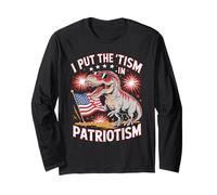 I Put The Tism in Patriottism Dinosaur US Flag Occhiali da Sole Maglia a Manica