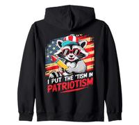 I Put The Tism in Patriottism Fireworks Raccoon Bandiera USA Felpa con Cappuccio