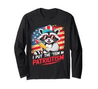 I Put The Tism in Patriottism Fireworks Raccoon Bandiera USA Maglia a Manica