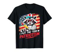 I Put The Tism in Patriottism Fireworks Raccoon Bandiera USA Maglietta