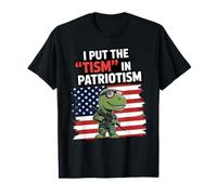 I Put The Tism in Patriottism USA Flag Dinosaur T-Rex Autism Maglietta