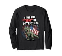 I Put The Tism in Patriottism USA Flag T-Rex Dinosaur Autism Maglia a Manica