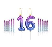 i-QiQi - Candele per 16° compleanno, da viola a blu, con 12 candele a spirale sfumate per numero 16, candele per torta per 16 anni, decorazioni per torte di compleanno, feste, matrimoni, anniversari
