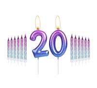 i-QiQi - Candele per 20° compleanno, da viola a blu, con 12 candele a spirale sfumate per numero 20, per decorazioni per feste di buon 20° compleanno