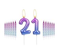 i-QiQi - Candele per 21° compleanno, da viola a blu, con 12 candele a spirale sfumate per numero 21, candele per torta di buon 21 compleanno, decorazioni per torte di compleanno, feste, matrimoni,
