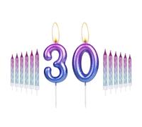 i-QiQi - Candele per 30° compleanno, da viola a blu, con 12 candele a spirale sfumate per numero 30, candele per torta di buon 30° compleanno, decorazioni per torte per feste, matrimoni, anniversari