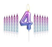 i-QiQi Candele per 4° compleanno da viola a blu, candela sfumata con 12 candele a spirale sfumate per numero 4, candele per torta di buon 4 compleanno