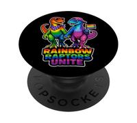 I Rainbow Raptors uniscono il design LGBTQ del Pride Dino Unity PopSockets PopGrip Adesivo