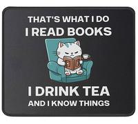 I Read A Book And Drink Tea Funny Cat Tappetino per Mouse Comodo Tappetino Scrivania Portatile Mousepad for Laptop Computer Gaming 25X30Cm
