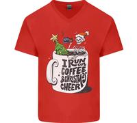 I Run On Caffè E Natale Cheer Teschio Uomo Scollo A V Cotone T-Shirt