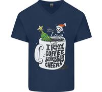 I Run On Caffè E Natale Cheer Teschio Uomo Scollo A V T-Shirt