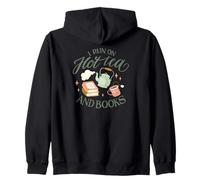 I Run ON Hot Tea & Books Lettore Divertente Lettura Meme sul Retro Felpa con Cappuccio