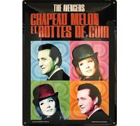 I&S/Les collections rétro Targhetta in metallo goffrato, 40 x 30 cm, Canal+ Studios The Avengers, cappello melone e stivali in pelle, prodotto con licenza ufficiale e/o design esclusivo