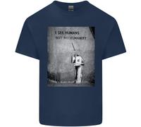 I See Humans But No Humanity Banksy Art Uomo Cotone T-Shirt Tee Top