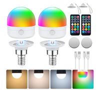I-SHUNFA Lampadina Ricaricabile USB-C con Telecomando,Lampadine LED E14 7W,Lampadina CCTRGB Dimmerabile con Timer e Batteria,Luce di Emergenza Esterna 2000mAh con Magnetico,2 Pacchetto (con Cordino)