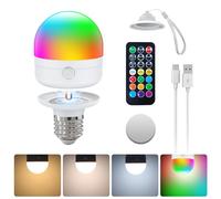 I-SHUNFA Lampadina Ricaricabile USB-C con Telecomando,Lampadine LED E27 7W,Lampadina CCTRGB Dimmerabile con Timer e Batteria,Luce di Emergenza Esterna 2000mAh con Magnetico,1 Pacchetto (con Cordino)