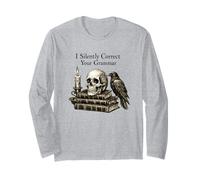 I Silently Correct Your Grammar Skull Raven Funny Teacher Maglia a Manica