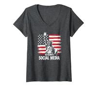 I Social Media di Old Glory Maglietta con Collo a V, Donna, Grigio Scuro, S