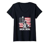 I Social Media di Old Glory Maglietta con Collo a V, Donna, Nero, S
