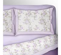 I SOGNI Completo letto Matrimoniale cotone fantasia fiori GENOVA set lenzuola con federe a righe due piazze (Lilla)