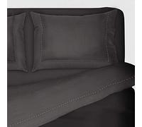 I SOGNI Completo letto matrimoniale puro cotone con angoli completo e ricamato tinta unita 2 piazze (matrimoniale Classico 2 Piazze, grigio scuro)