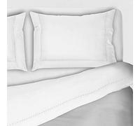 I SOGNI Completo letto matrimoniale puro cotone con angoli completo e ricamato tinta unita 2 piazze (matrimoniale Misura Letto Francese, bianco)