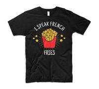 I Speak French Fries T Shirt Food Diet Kale Vegan Gym Pizza Fast Food Kebab Men Round Neck Clothing Black L