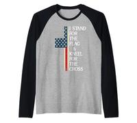 I Stand for The Flag And Kneel for The Cross USA Freedom God Maglia con Maniche Raglan
