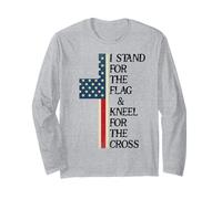 I Stand for The Flag Kneel for The Cross USA Freedom God US Maglia a Manica