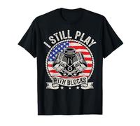 I Still Play with Blocks USA Flag Car Enthusiast Graphic Maglietta