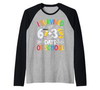 I Survived 67 + 33 Days School Kids Funny Math 100th Day Maglia con Maniche Raglan
