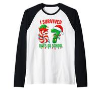 I Survived 67 Days of School Christmas Santa Elf Candy Meme Maglia con Maniche Raglan
