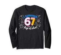 I Survived 67 Days of School Funny Meme Teacher Student Fun Maglia a Manica