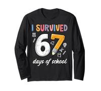 I Survived 67 Days School 100 100th Day Meme Ragazzi Ragazze Bambini Maglia a Manica