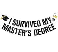 I Survived My Master's Degree Banner, Happy Master's Degree Party Decor, Mastered It, Class of 2026 Congratulazioni Masters College Graduazione Party Decorazioni Forniture Nero Glitter