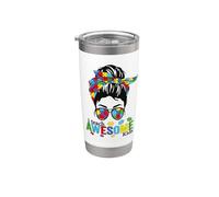 I Teach Awesome Kids Teacher Autism Awareness Messy Bun Bicchiere termico in acciaio inox doppia parete