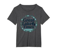 I Tempi del Grande Lago: Nostalgia costiera Maglietta, Donna Plus-Size, Grigio Scuro, 5X