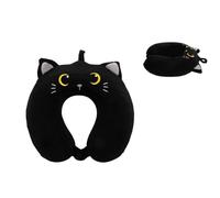 I-TOTAL® - Cuscino da Viaggio a Forma di Gatto Nero/Cuscino da Viaggio Collo Morbido per Supporto Cervicale/Cuscini da Viaggio Divertente Nero Cat