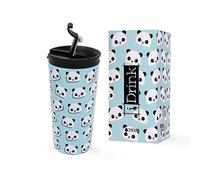 i-total I-Drink - Tazza Termica in acciaio a Doppia Parete 350 ml Decorata (Panda)