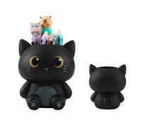 I-TOTAL Portapenne da Scrivania Gatto Nero, Contenitore Decorativo per Cancelleria, Design Kawaii con Occhi Grandi
