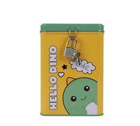 I-TOTAL® - Salvadanaio divertente con lucchetto e chiavi/Portamonete in metallo con chiusura (HELLO DINO)