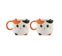 I-TOTAL® - Set di tazze da caffè in ceramica per espresso - SET 2 pezzi, 90 ml ciascuno - Perfette per gli amanti dell'espresso, per la casa o l'ufficio, 90 ml (ORANGE CAT)
