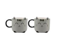 I-TOTAL® - Set di tazze da caffè in ceramica per espresso - SET 2 pezzi, 90 ml ciascuno - Perfette per gli amanti dell'espresso, per la casa o l'ufficio, 90 ml (GREY CAT)