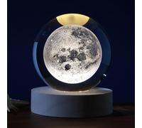 I-TOTAL®- Sfera di vetro 3D con LED RGB effetto sul soffitto, luce notturna per bambini, lampada da notte con base in legno, tema fantasy, decorazione in cristallo disegno (LUNA)