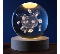 I-TOTAL®- Sfera di vetro 3D con LED RGB effetto sul soffitto, luce notturna per bambini, lampada da notte con base in legno, tema fantasy, decorazione in cristallo disegno (CAT)