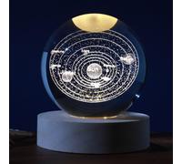 I-TOTAL®- Sfera di vetro 3D con LED RGB effetto sul soffitto, luce notturna per bambini, lampada da notte con base in legno, tema fantasy, decorazione in cristallo disegno (SISTEMA SOLARE)